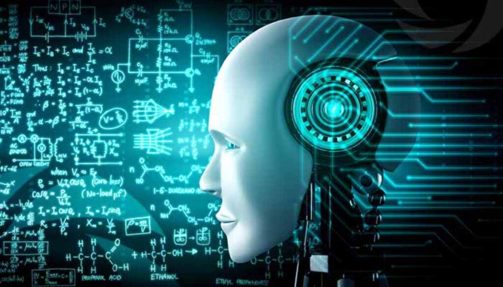 Digital artwork of a human-like robotic head