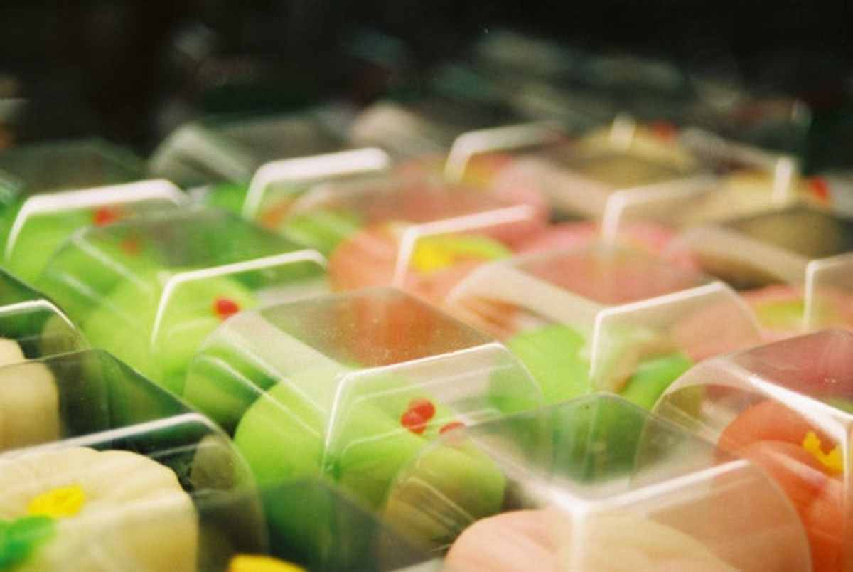 Assorted colorful Japanese wagashi sweets in packaging