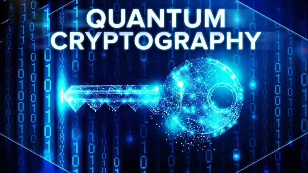 A digital illustration of a glowing key combined with binary code