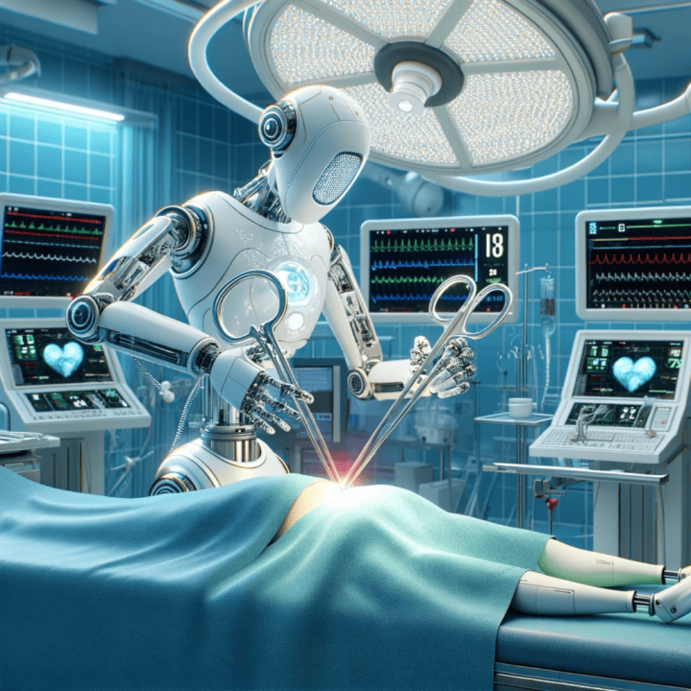 A robot performing surgery with surgical instruments